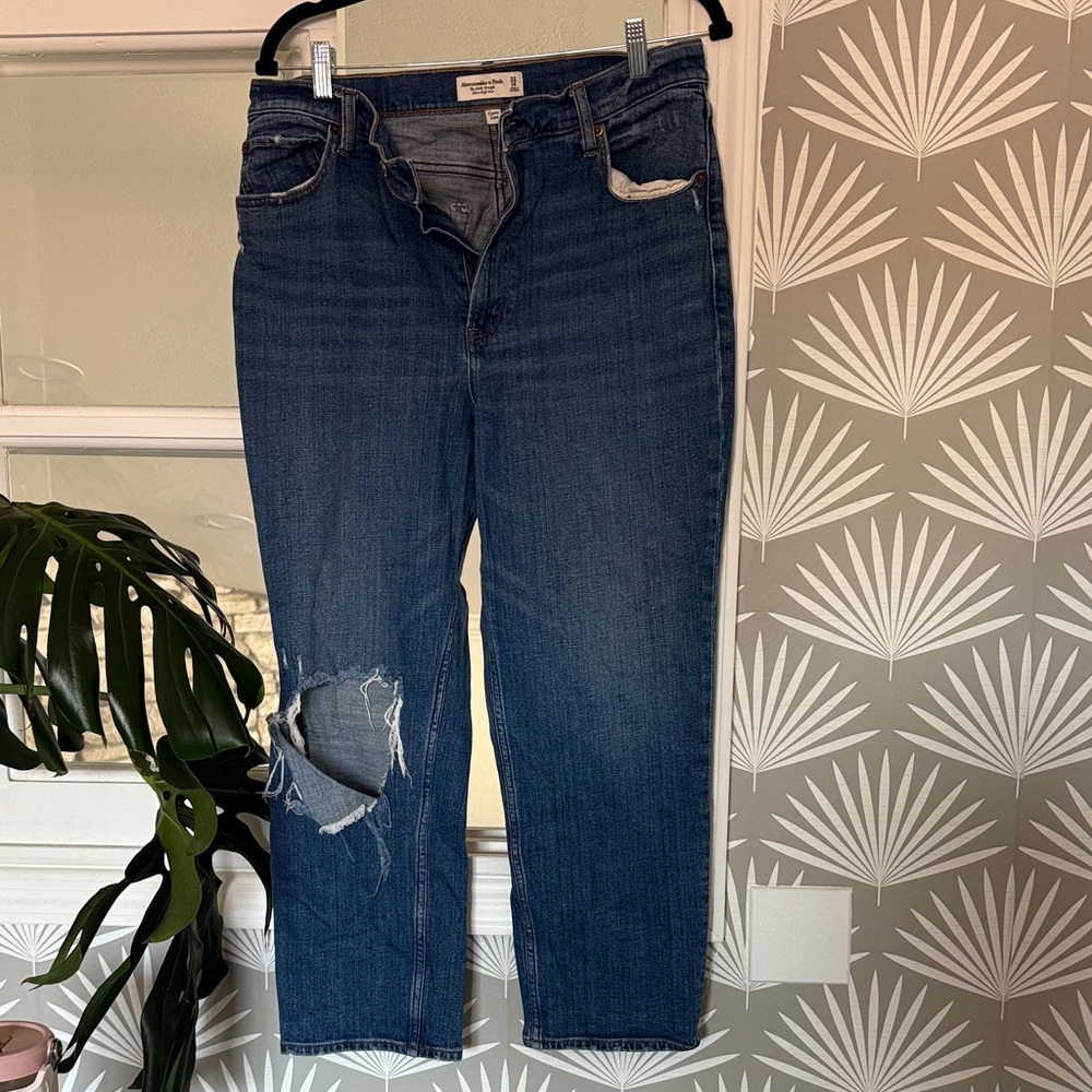 Abercrombie & Fitch Dark Blue Distressed Curve Love  Jeans